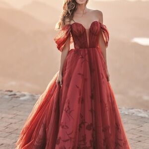 Allure A1206 Burgundy Elegant Off-Shoulder Tulle Wedding dress size 14
